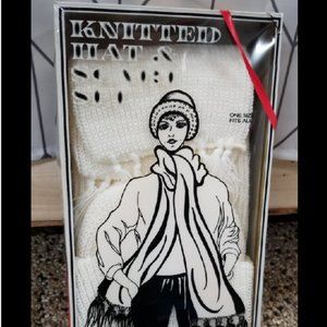 Vintage Knitted Hat and Scarf NEW IN BOX Acrylic One Size Fits All